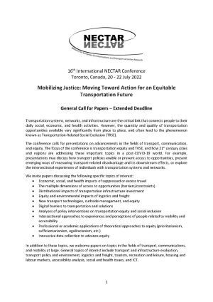Call for Abstracts | 16th NECTAR Conference, July 20-22 2022,Toronto (Canada)