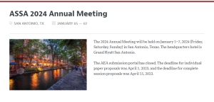 Call for Submissions | Regional Science session at the 2024 ASSA meeting in San Antonio, TX (Jan. 5-7, 2024)