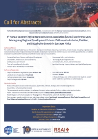 Call for Papers | 4th Annual Southern Africa Regional Science Association Conference, 22-24 July 2026, Namibia University of Science and Technology, Windhoek, Namibia
