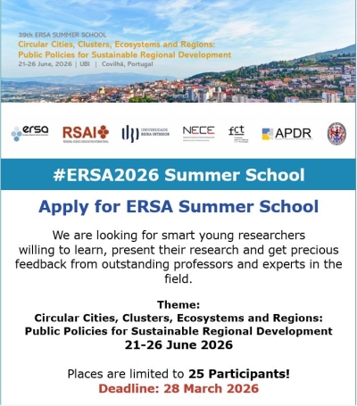 Apply for ERSA Summer School in Covilhã, Portugal, 21–26 June 2026