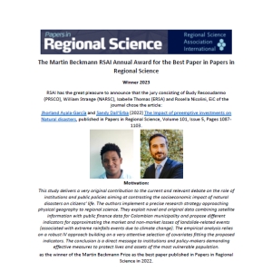 Winner 2023 - Martin Beckmann Annual Award for the best paper published in Papers in Regional Science in 2022