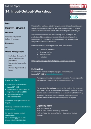 Call for Paper | Input-Output Workshop, March 9-11, 2022