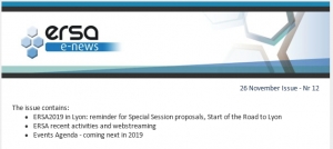 ERSA2019 Call for special session proposals, Recent activities, More on ERSA agenda 2019