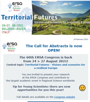 ERSA2021 Call for Abstracts (and) Papers in now OPEN!