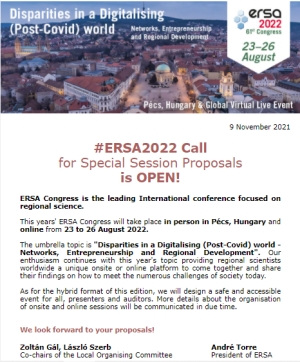 #ERSA2022 Call for Special Session Proposals is OPEN LINK