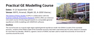 Call Practical GE Modelling Course, 9-13 September 2019, WIFO, Vienna