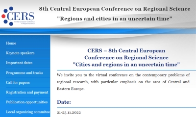 REMINDER: 8th Central European Conference in Regional Science, November 21-23 2022 - CALL FOR ABSTRACTS!