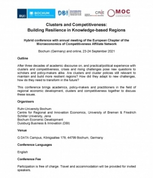 Conference Announcement and Call for Abstracts: Clusters and Competitiveness: Building Resilience in Knowledge-based Regions