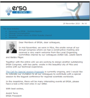ERSA Monthly E-news - November 2021