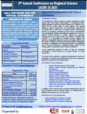 Call For Paper for 3rd Annual Conference on Regional Science (ACRS3) of Bangladesh Regional Science Association