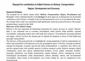 Request for contribution to Edited Volume on Railway Transportation: Region, Development and Economy