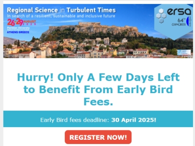 ERSA Congress 2025 | Register Now! Early Bird Fees Expire Soon