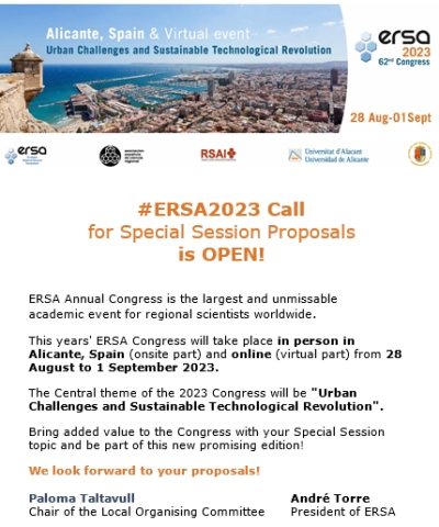 #ERSA2023 Call for Special Session Proposals is OPEN
