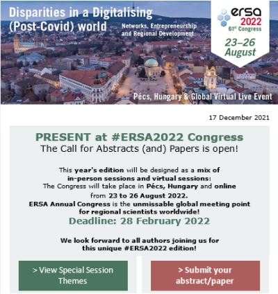 #ERSA2022 Call for Abstracts (and) Papers is OPEN!