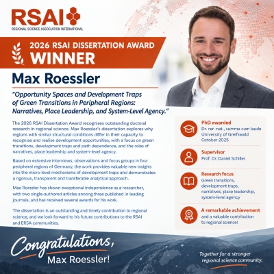 Winner of 2026 RSAI Dissertation Award: Max Roessler